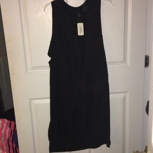 Medium length black v neck dress